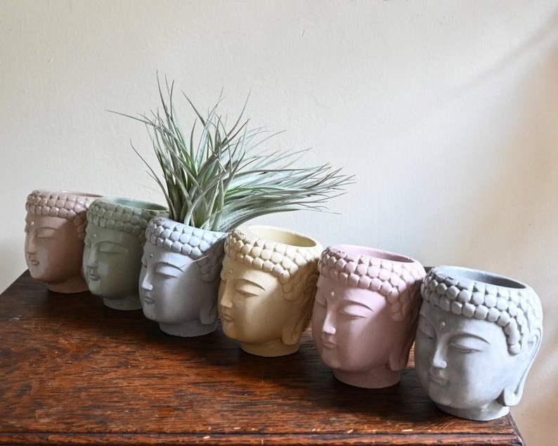 Buddha Head Planter, Small Plant Pot, Concrete  Succulent Face Planter,