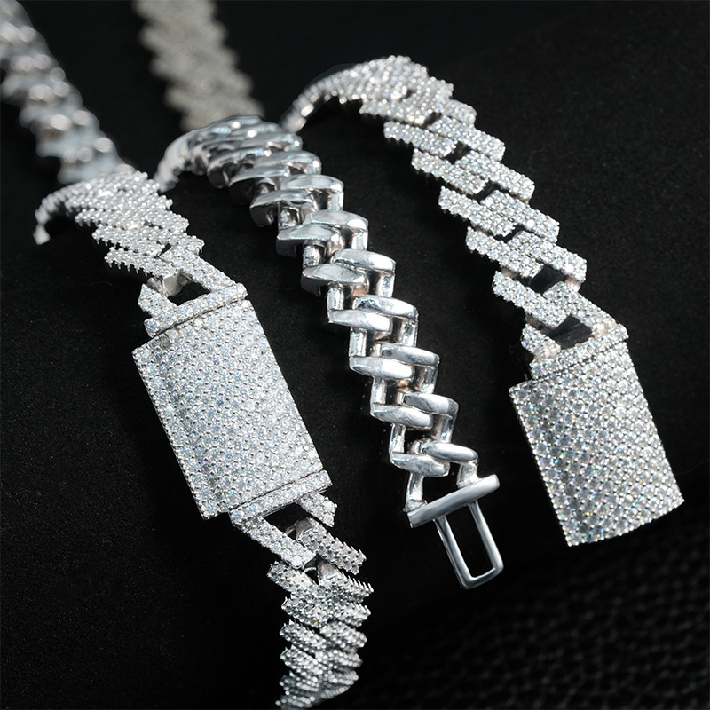 Pass Diamond Tester Hip Hop 925 Sterling Silver VVS Moissanite 10MM Diamond Prong Set Cuban Chain