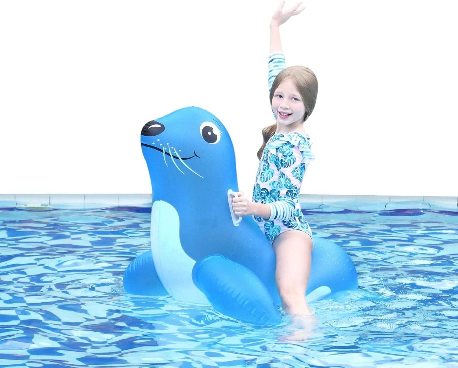 Inflatable Ride-On Sea Lion Pool Float - Summer Floating Raft for Lake, Beach, Pool Party for Kids