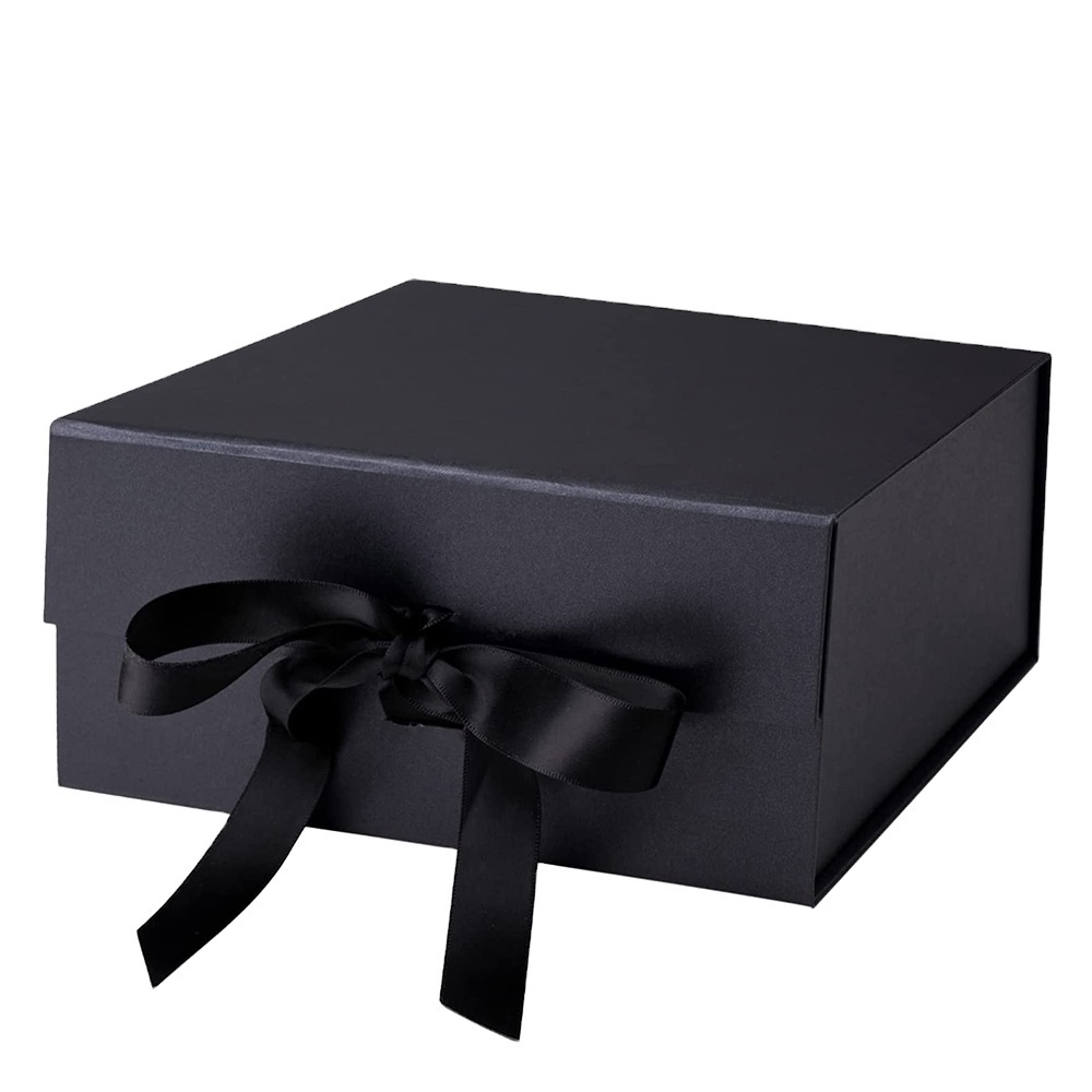 Black high-end atmosphere boutique gift box magnetic folding custom logo binding box 1200g gray board