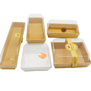 Wholesale custom Food grade Kraft salad cake Box sandwich packaging box with Clear PET Lid Custom Carry Tray