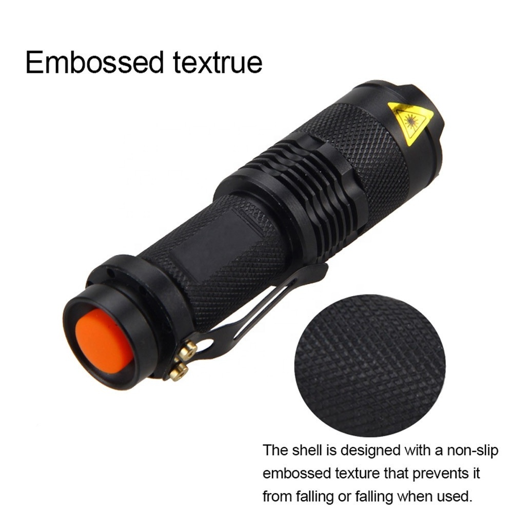 Johold Mini flashlight Red white green blue telescopic zoom LED focus portable tactical small flashlight