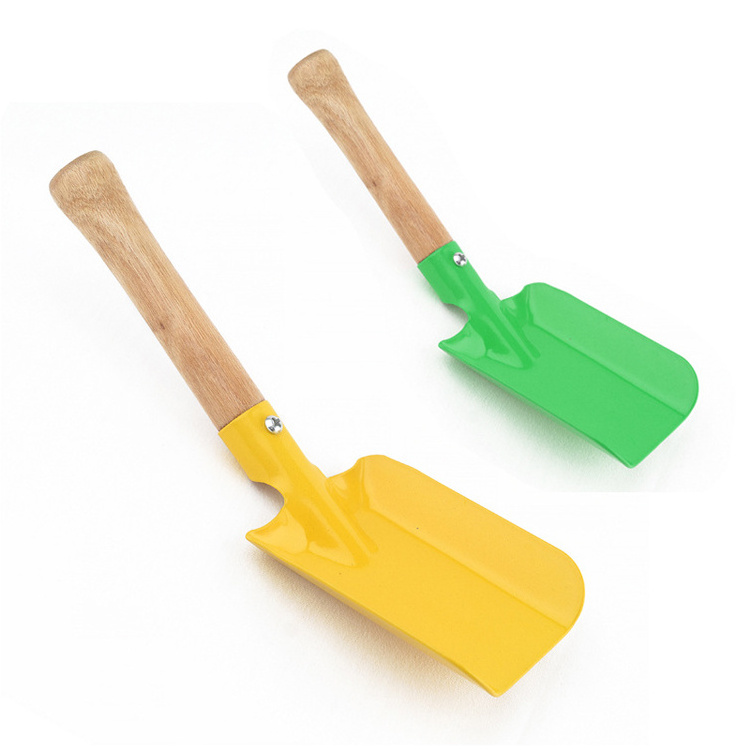 Factory Price Colorful Heavy Duty Mini Metal Kids Sand Beach Spade  Snow Shovel with Wooden Handle