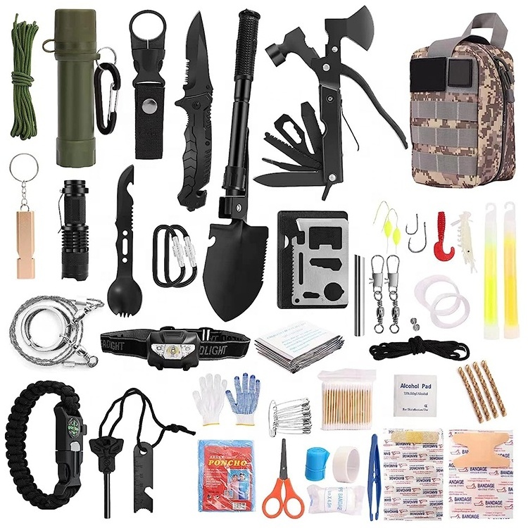 Survival Kits 218pcs Professional Survival Gear Tools and Water Filter Equipment with Tactical Molle Pouch for Outdoor Camping