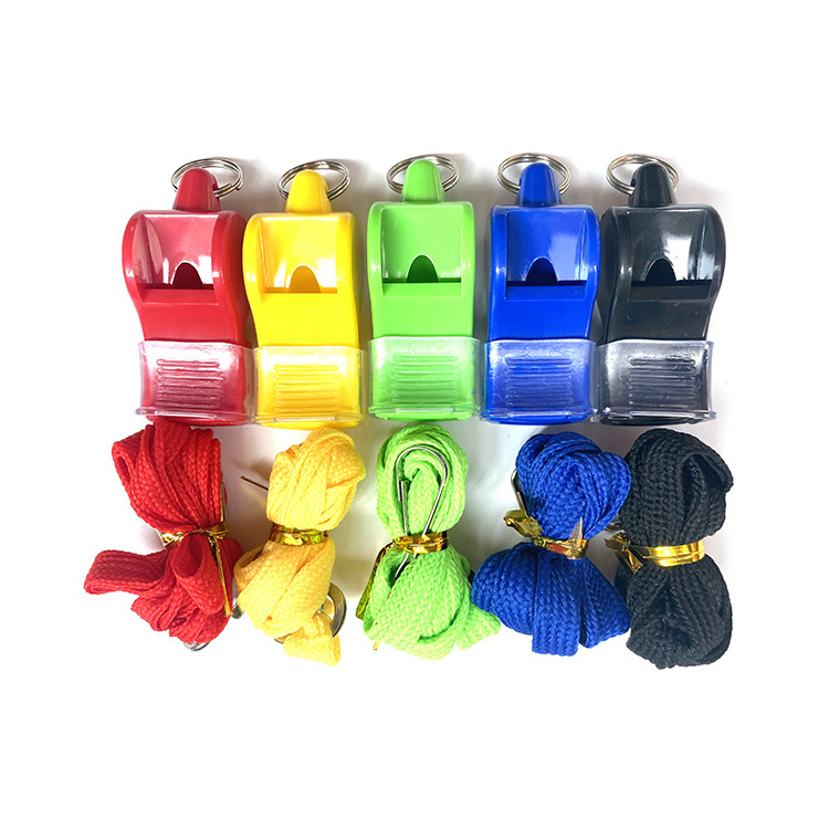 Wholesale Custom Outdoor Survival Plastic Whistles Football Basketball Soccer Sports Referee Whistle With Lanyard Blister