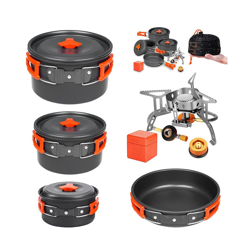 Hot Sale Camping Cookware Mess Kit With Stove Backpacking Compact  Portable Cookware Set Stove for Outdoor Hiking Picnic