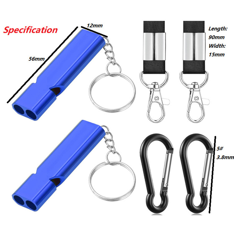 Custom logo Aluminum Alloy Metal Whistle High Frequency Emergency Survival Gear Whistle with Lanyard Carabiner