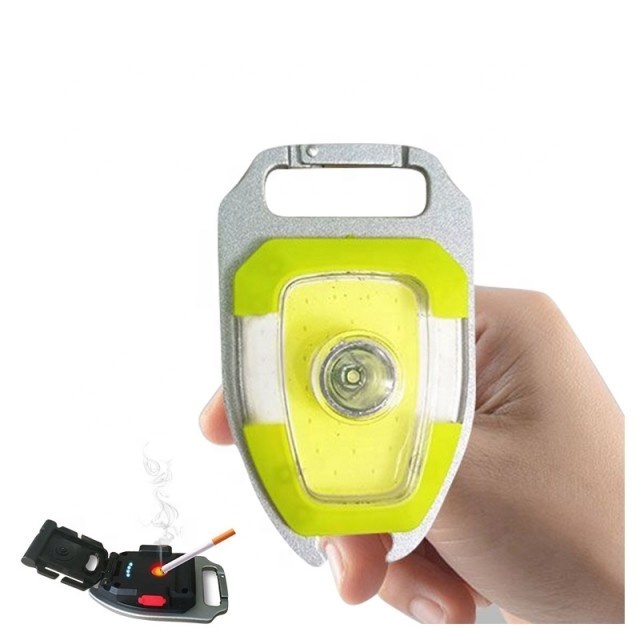 Multi-functional flashlight strong Mini COB keychain light Emergency maintenance work light cigarette lighter LED backpack light