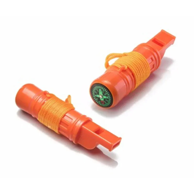 Multi-function 5 in 1 Sound Exhaust Whistle Plastic Emergency Survival Whistle With Compass Flintstone Lanyard