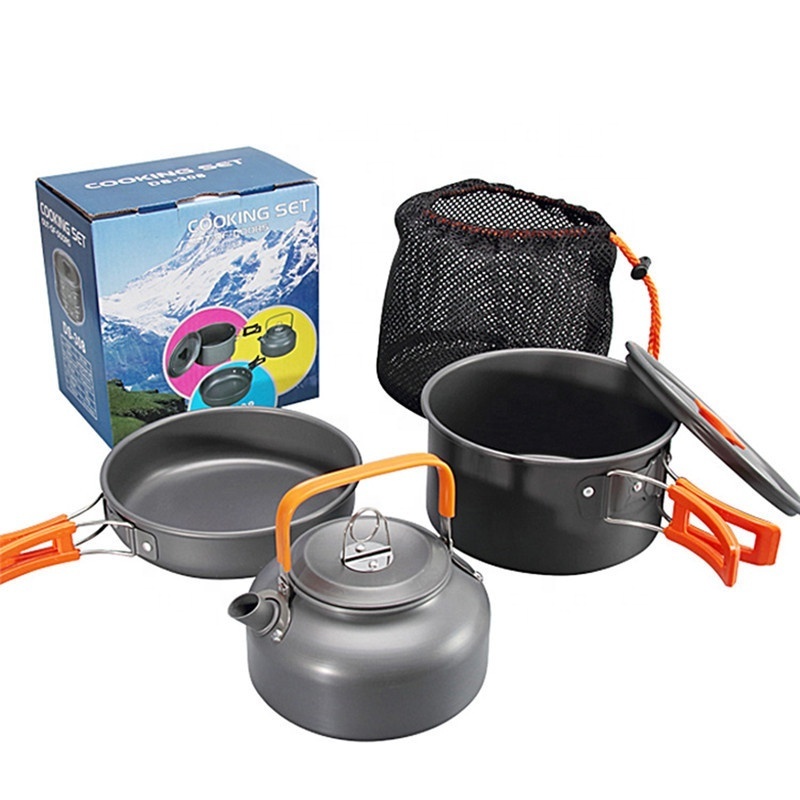 Johold Hot Sale Camping Cookware Mess Kit Set Aluminum Camping Tea Pot