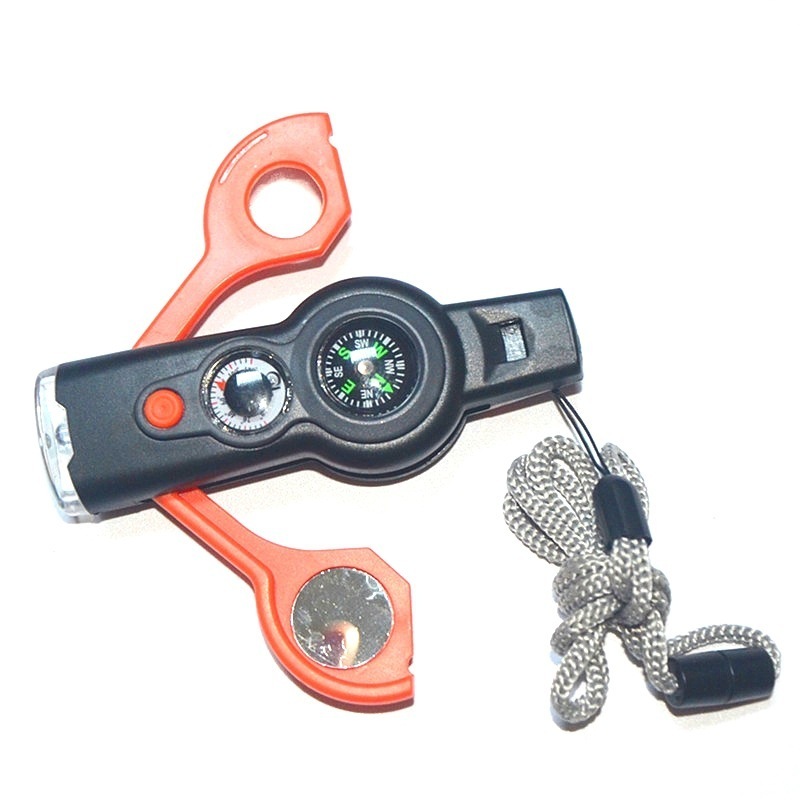 7-in-1 Multifunctional Outdoor Survival Multitool Safety Whistle With LED Light Compass Magnifier