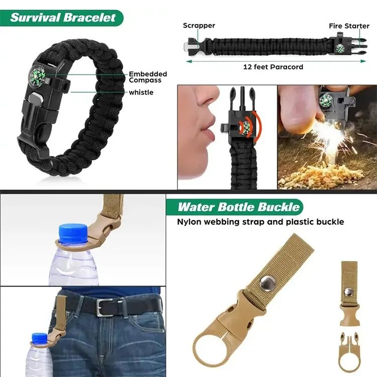 Good Quality 15 In 1 Survival Gear Kit Outdoor Hunting Camping Hiking Emergency Survival Kit