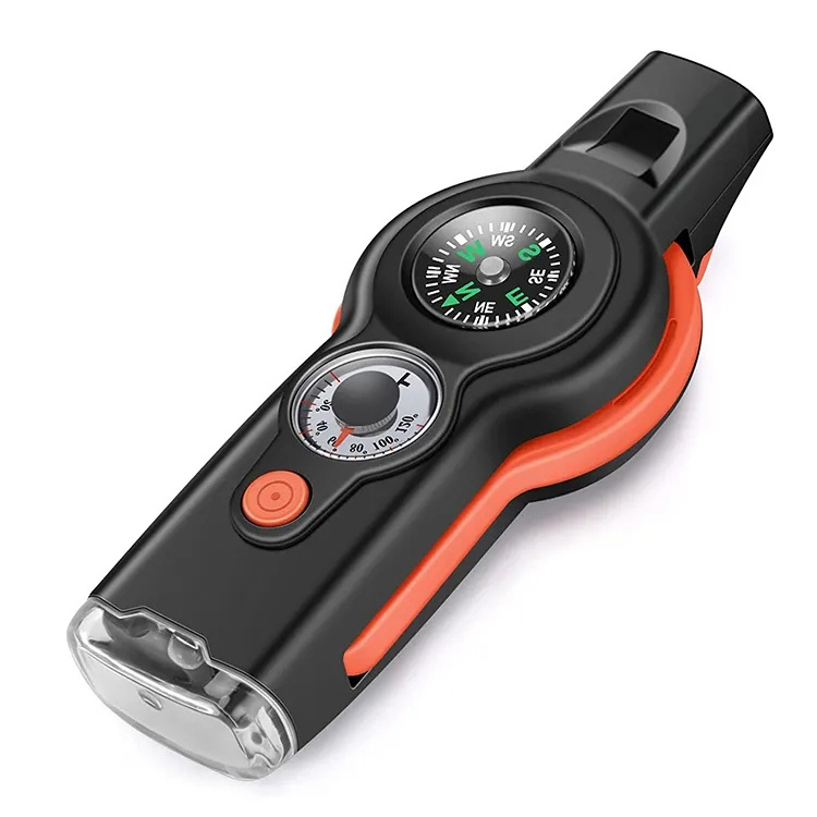 7 in1 Emergency Survival Whistle Outdoor Multifunctional Tool Safety Whistle with Lanyard Ideal for Hiking Camping Signaling