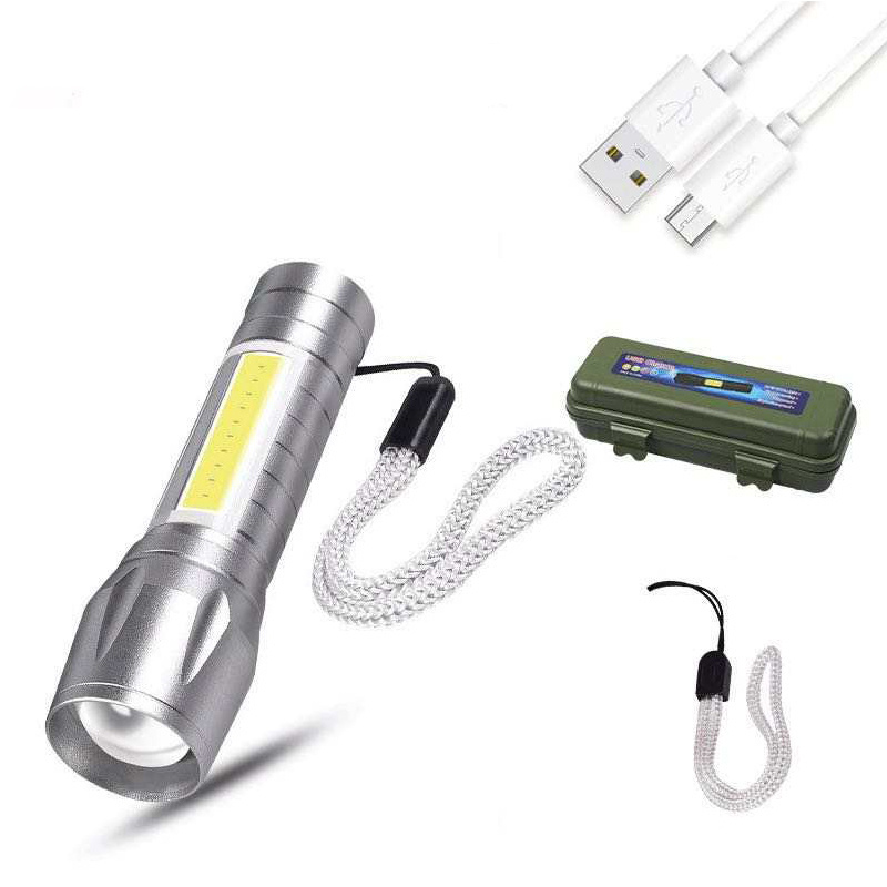 Hot Sale 3 Modes Rechargeable Mini Portable Flashlight Silver  LED Tactical Flashlight With COB Side Light