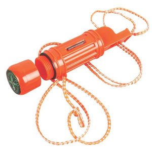 Multi-function 5 in 1 Sound Exhaust Whistle Plastic Emergency Survival Whistle With Compass Flintstone Lanyard