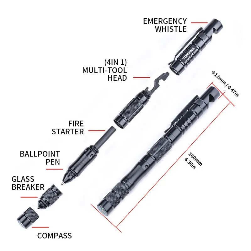 Wholesale High Quality Multi-function Pocket Self Defense Tactical Pen for Hiking Camping