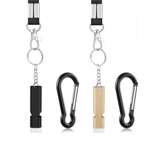 Custom logo Aluminum Alloy Metal Whistle High Frequency Emergency Survival Gear Whistle with Lanyard Carabiner