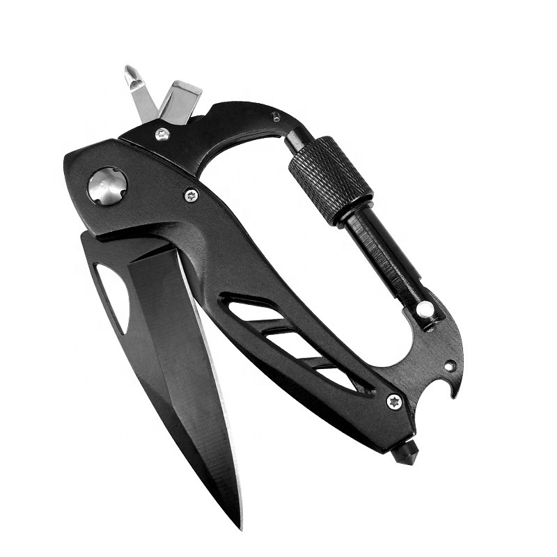 Johold Tactical Knives Survival Gear Multitool Carabiner with Folding Pocket Knife with LED Flashlight