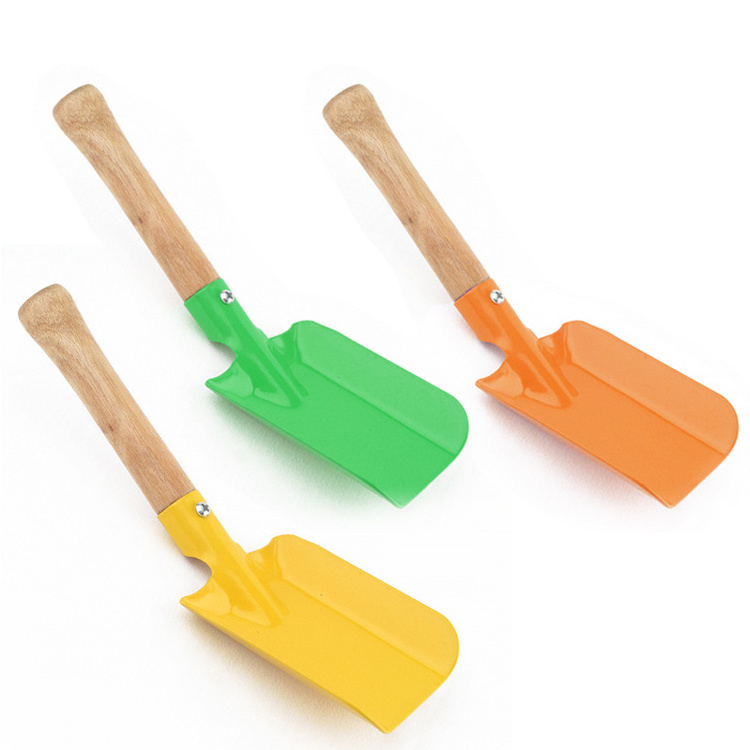 Factory Price Colorful Heavy Duty Mini Metal Kids Sand Beach Spade  Snow Shovel with Wooden Handle