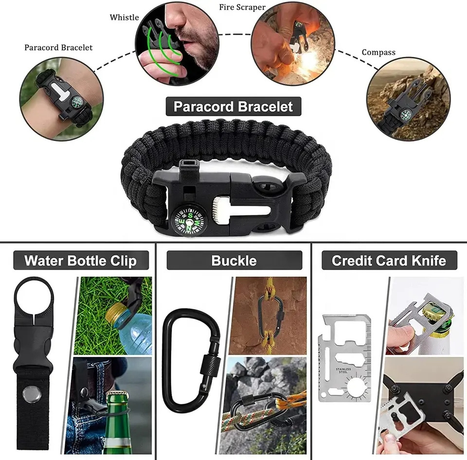 Good Quality 15 In 1 Survival Gear Kit Outdoor Hunting Camping Hiking Emergency Survival Kit