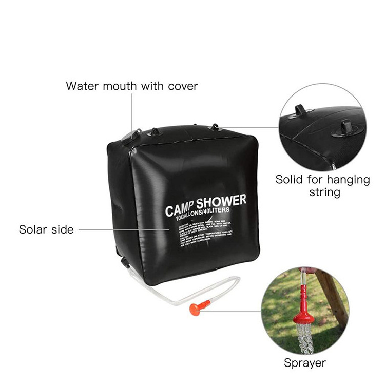 40L 10 Gallon PVC Outdoor Camping Solar Shower for Travel Beach Outdoor Camping Hiking