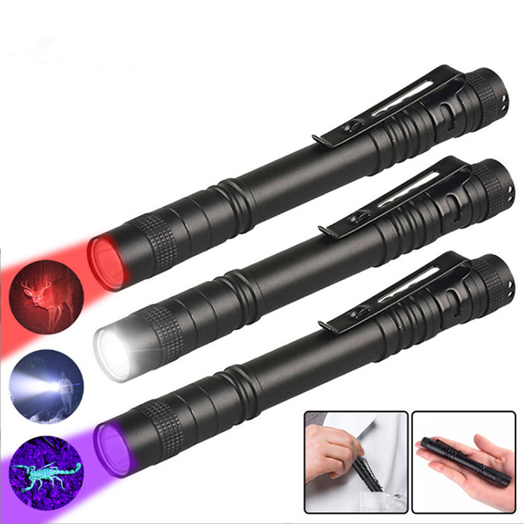 3W 395nm Uv Pen Flashlight For Pet Urine Detect Use AAA Battery With Clip Function Led Flashlight Pen