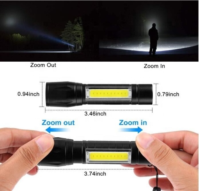 Ultra bright mini led cob flashlight Zoomable portable usb rechargeable Outdoor Camping tactical flashlight torch long range