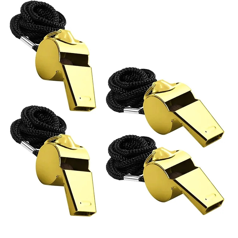 Extra Loud Durable Lanyard Stainless Steel Metal Gold Whistle for Football Basketball Soccer School