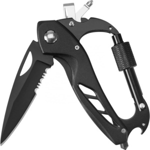 Johold Tactical Knives Survival Gear Multitool Carabiner with Folding Pocket Knife with LED Flashlight