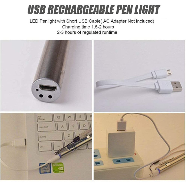 Rechargeable USB Yellow Light Doctor Nurse Student Flashlight Handle LED Pocket Clip Pen Light