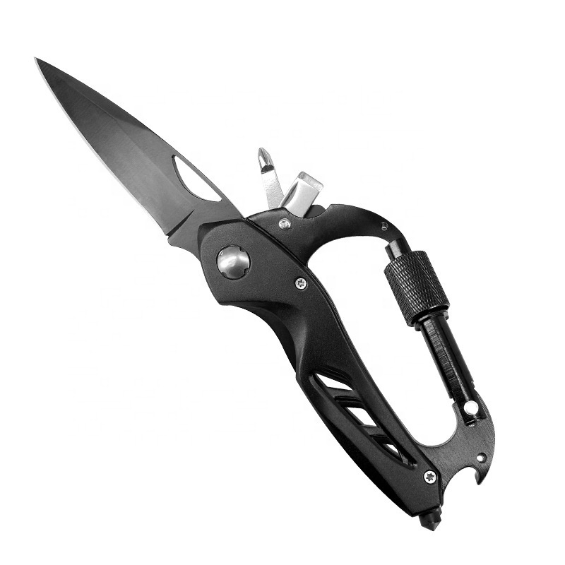 Johold Tactical Knives Survival Gear Multitool Carabiner with Folding Pocket Knife with LED Flashlight