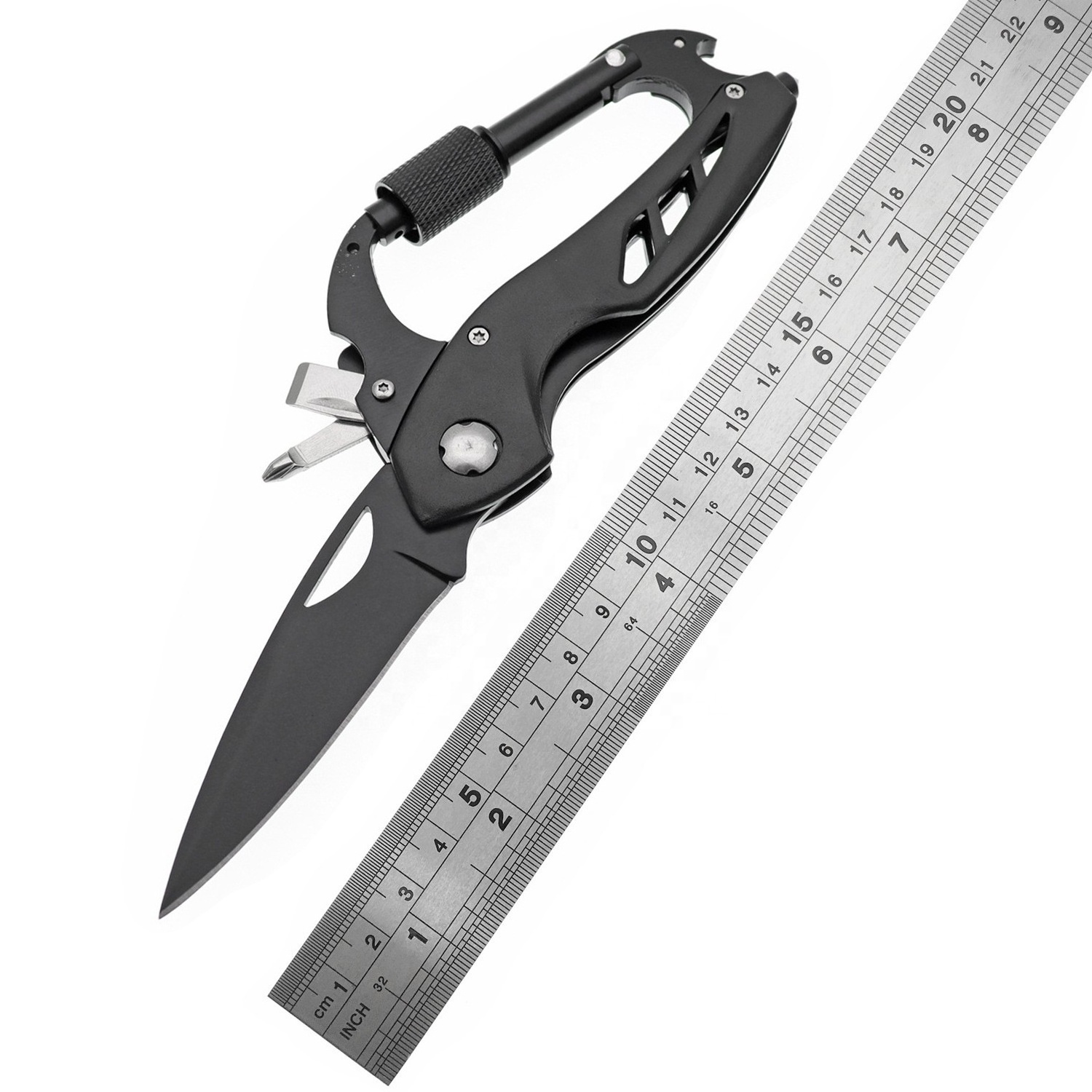 Johold Tactical Knives Survival Gear Multitool Carabiner with Folding Pocket Knife with LED Flashlight