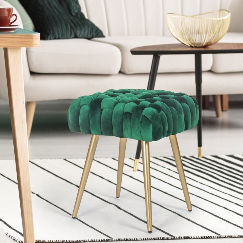 Best Green Velvet Multi Functional Vanity Ottoman Round Modern Upholstered Foot Stool Cheap Pretty Dressing Table Chair