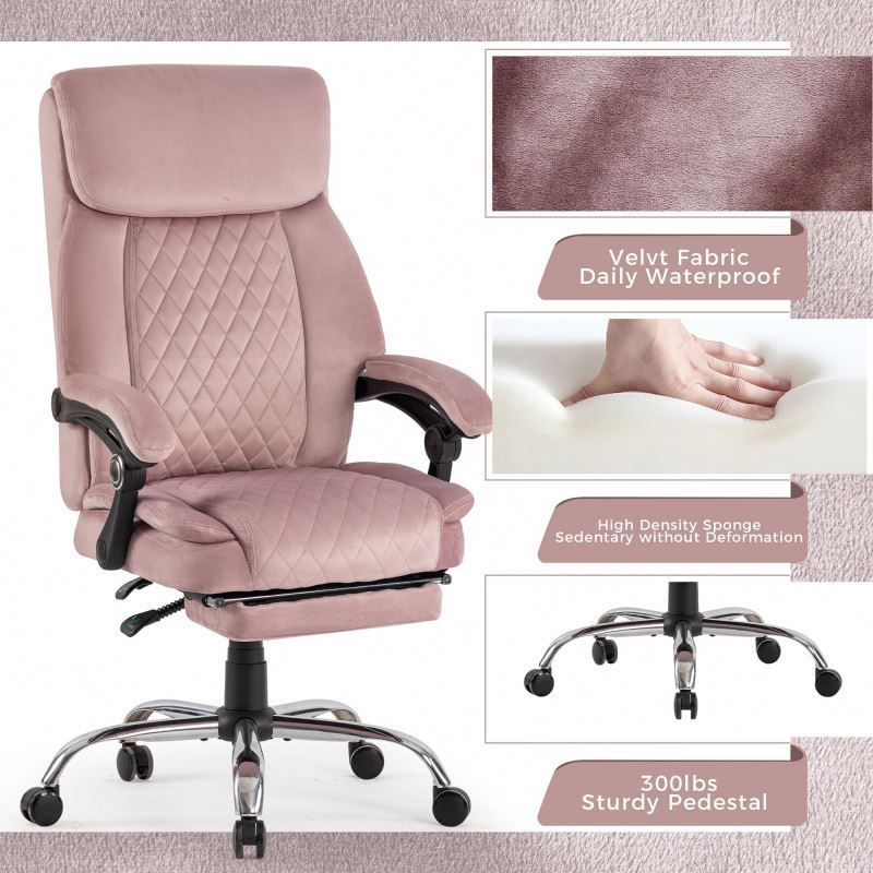 Velvet Office Adjustable High Back Lumbar Support Wheels Comfortable Executive computer Home Chair with arms