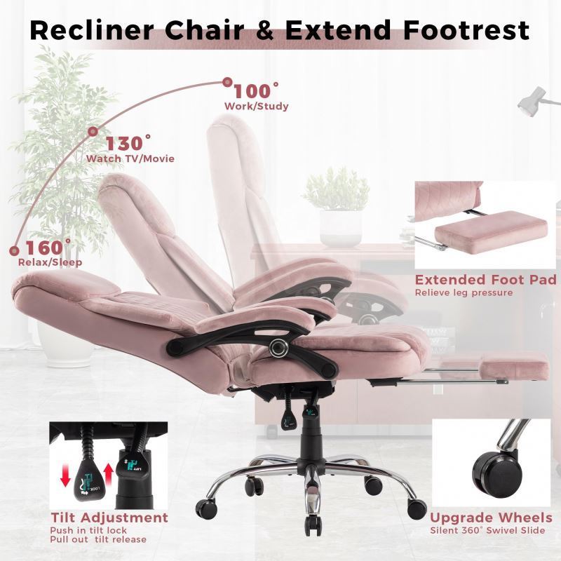 Velvet Office Adjustable High Back Lumbar Support Wheels Comfortable Executive computer Home Chair with arms