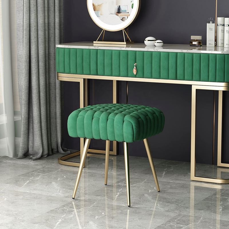 Best Green Velvet Multi Functional Vanity Ottoman Round Modern Upholstered Foot Stool Cheap Pretty Dressing Table Chair