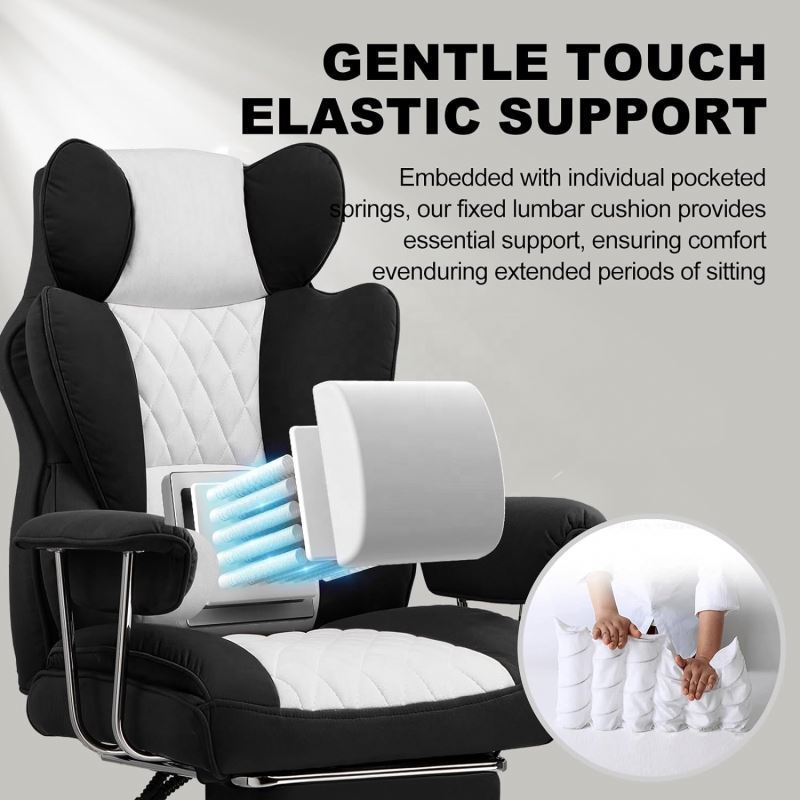 Ergonomic Comfortable Wide Desk Computer Fixed Soft Armrests Gaming Office Chair with Pocket Lumbar Support