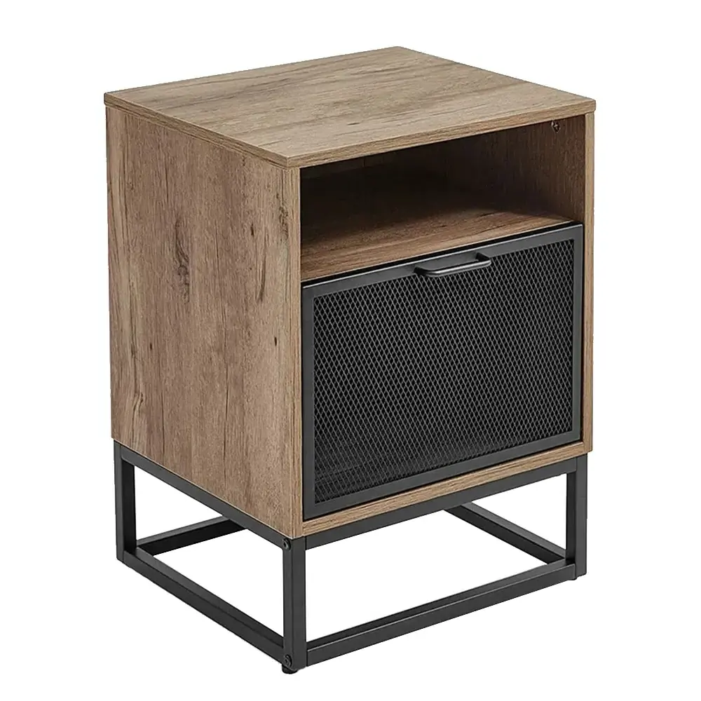 NBHY Bedroom Modern Steel Frame Wooden Nightstand Side Table Corner Coffee End Table