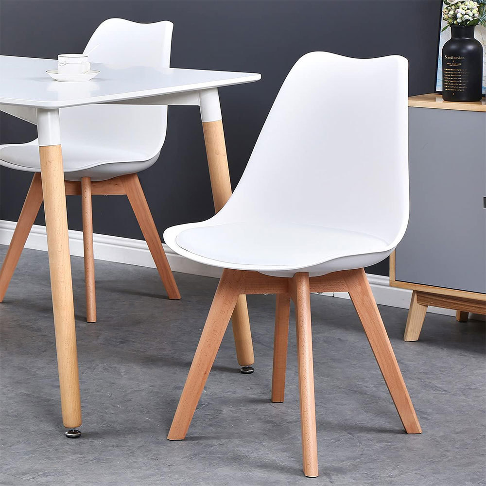 NBHY Wholesale Nordic Plastic Tulip Style Dining Cafe Side Chair with Wooden Legs