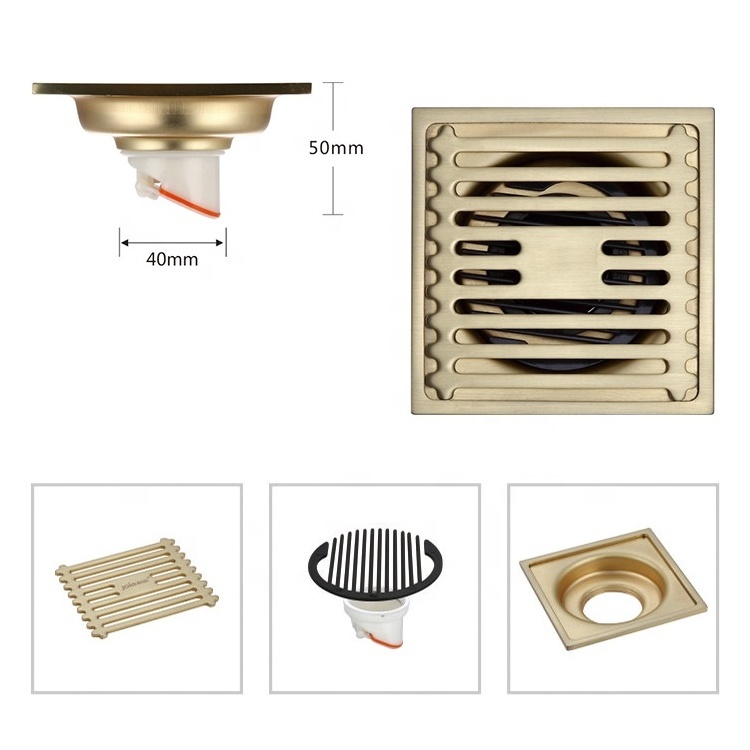 Luxury 10*10 bathroom toilet odorless strainer grate 4 inch SUS304 stainless steel square water shower drain black floor drain