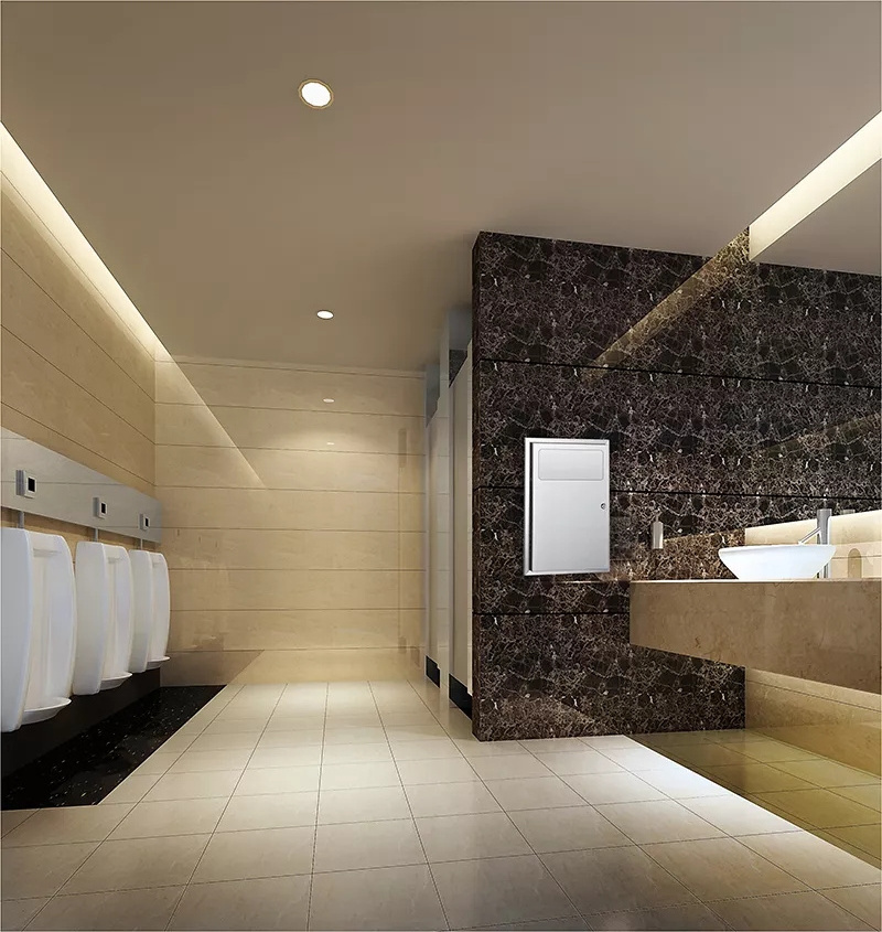 Hotel Commercial public bathroom wall mounted recessed bulit-in stainless steel flip lid garbage dustbin waste bin