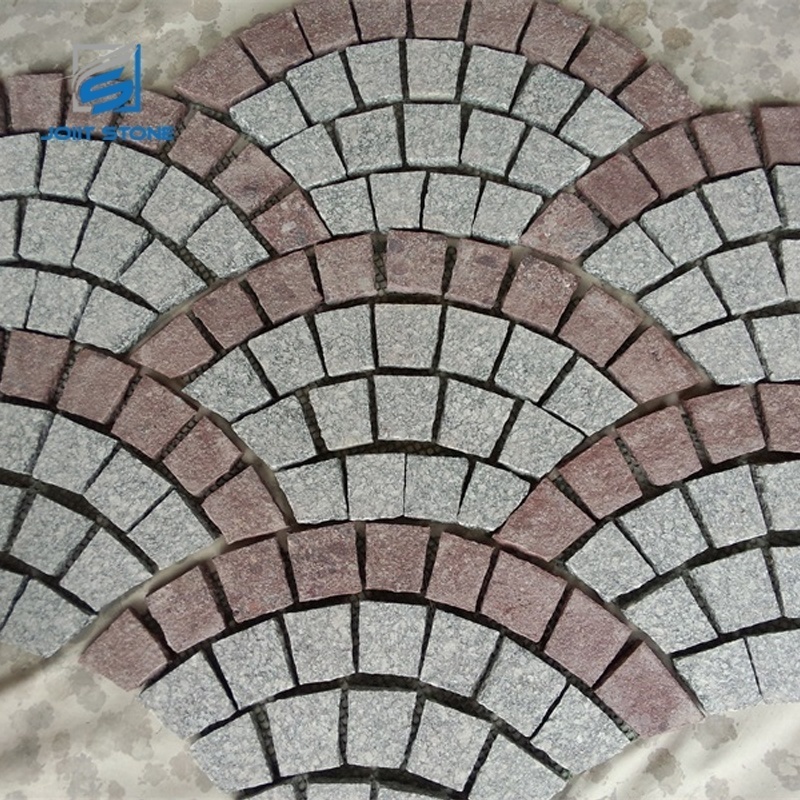 Colorful Granite Cobblestone On Mesh For Outdoor Paving