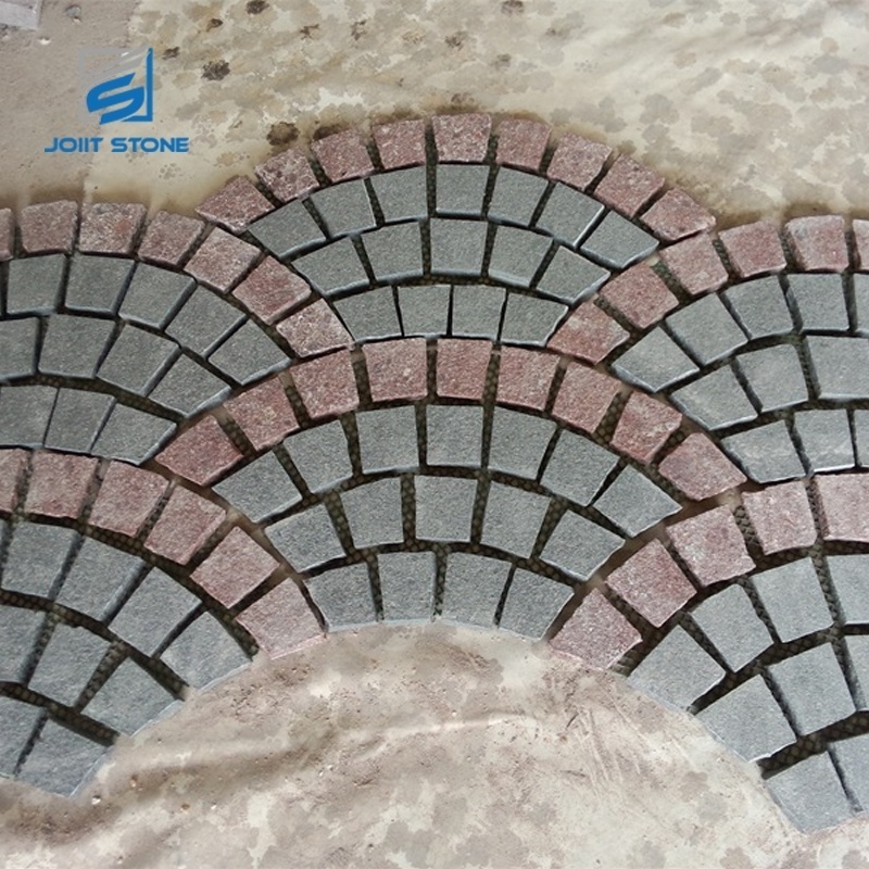 Colorful Granite Cobblestone On Mesh For Outdoor Paving