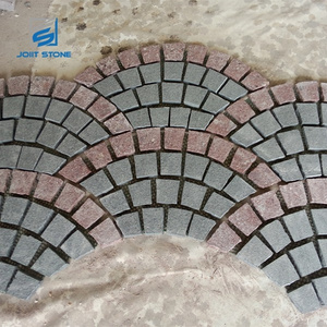 Colorful Granite Cobblestone On Mesh For Outdoor Paving