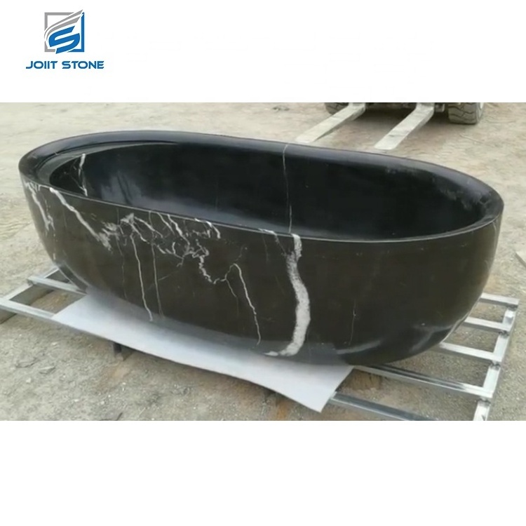 DDU Service Factory Price Customized High-end Natural Stone Freestanding black Marble Bathtub