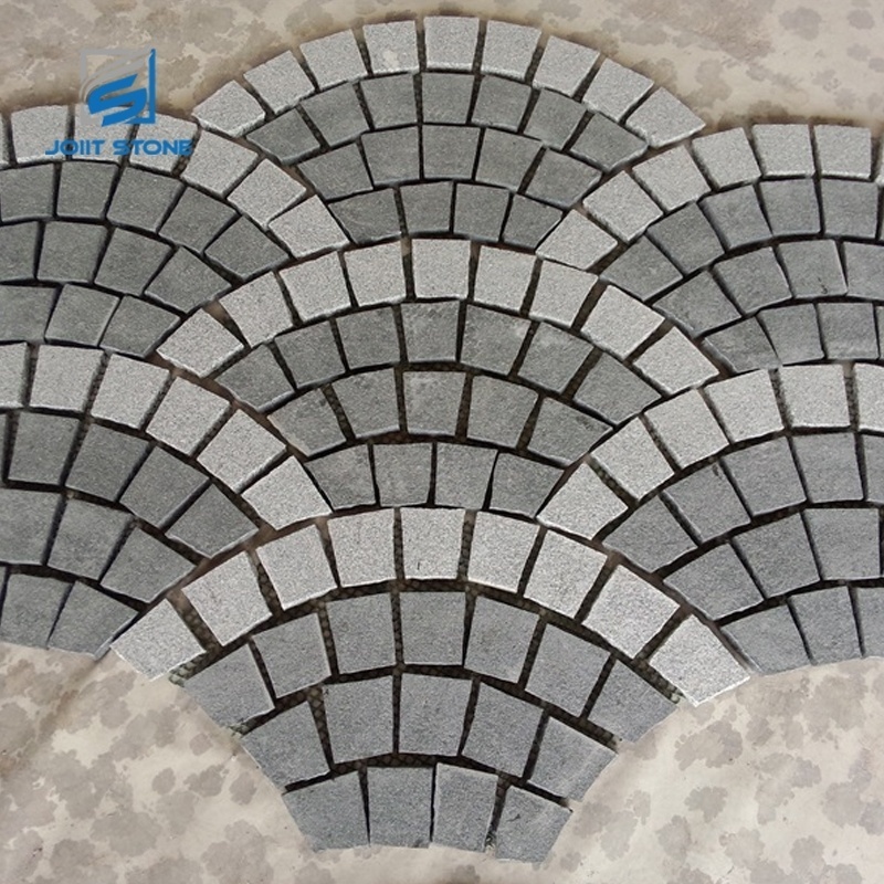 Colorful Granite Cobblestone On Mesh For Outdoor Paving