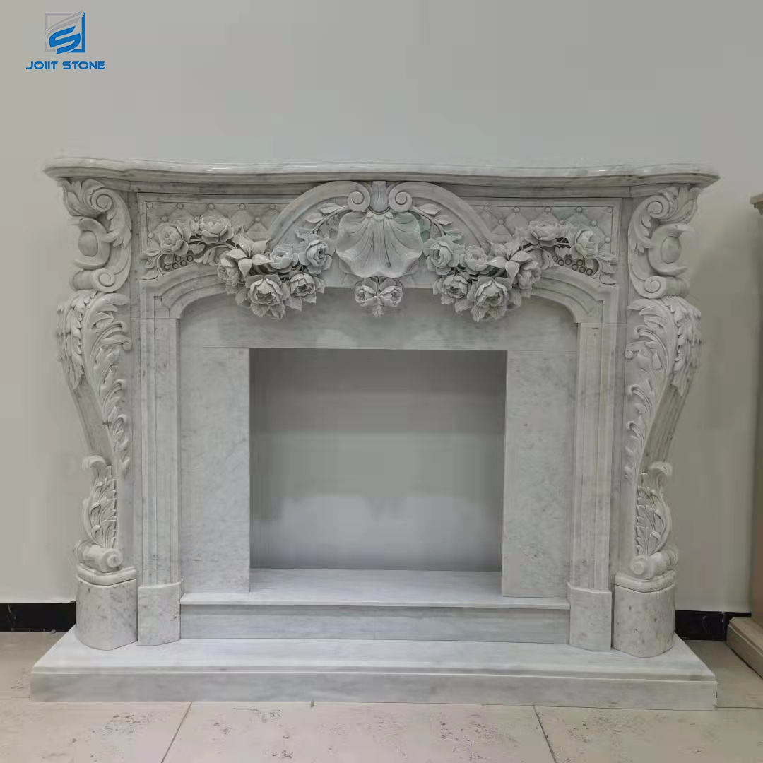 Electric Fireplace Surround Decorative Carrara White Marble Fireplace Mantel