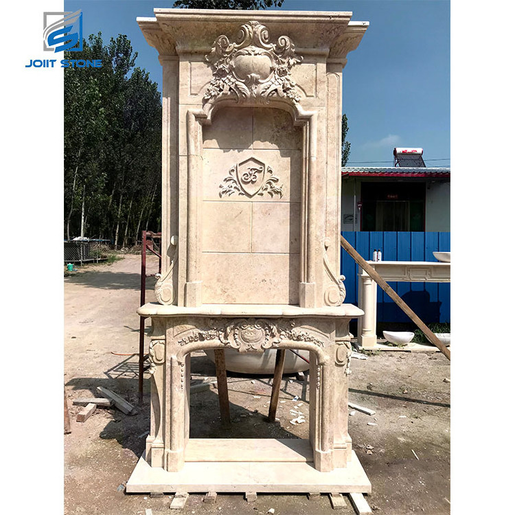 Acquisitions Double Layer Beige Marble Fireplace for Home Deco