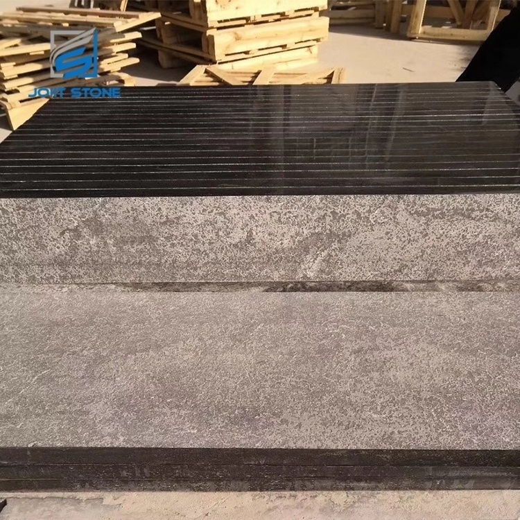 One Long Side Flamed Blue Limestone Steps With One Long Side Polished