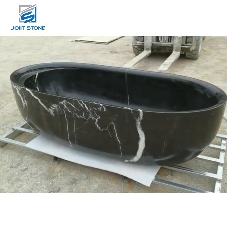 DDU Service Factory Price Customized High-end Natural Stone Freestanding black Marble Bathtub